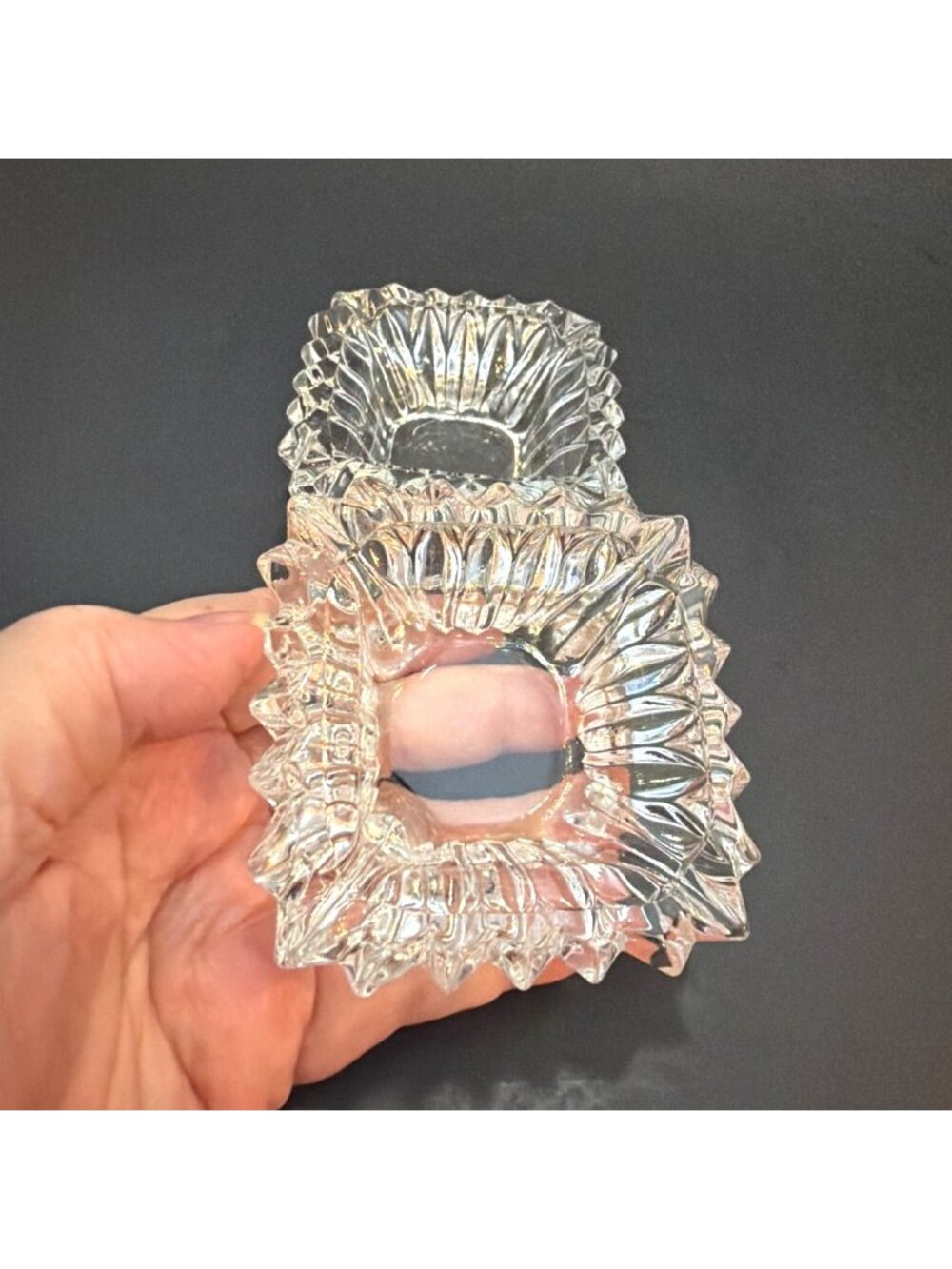 Crystal Glass Cut Square Ashtray Pair Set Trinket Dish MCM Europe W Germany VTG - Picture 7 of 11